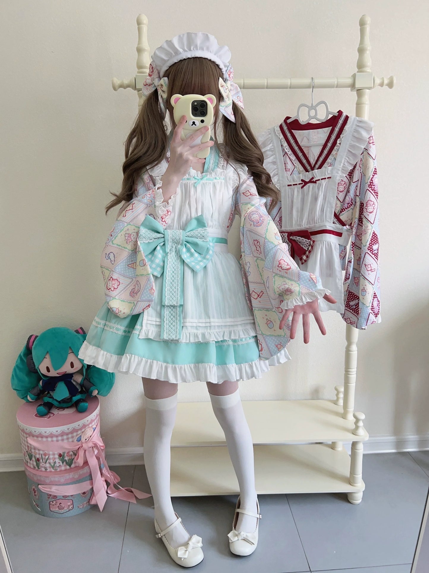 Sugar Girl - Showa Sweetness - Maid Wa Lolita Skirt Set Cute Summer Lolita Bow Apron