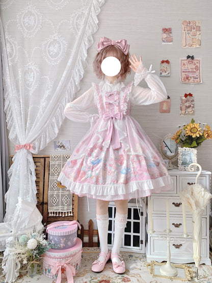 Sugar Girl - Sweet Lolita Summer JSK Dress, Wreath Bunny Printed