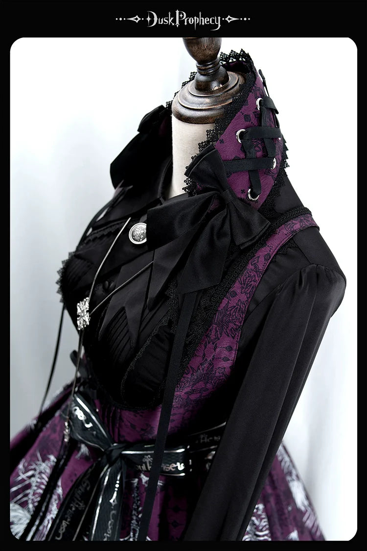 DuskProphecy - Coccyx - Elegant Lolita Dress High Waist Fishbone Print JSK Set