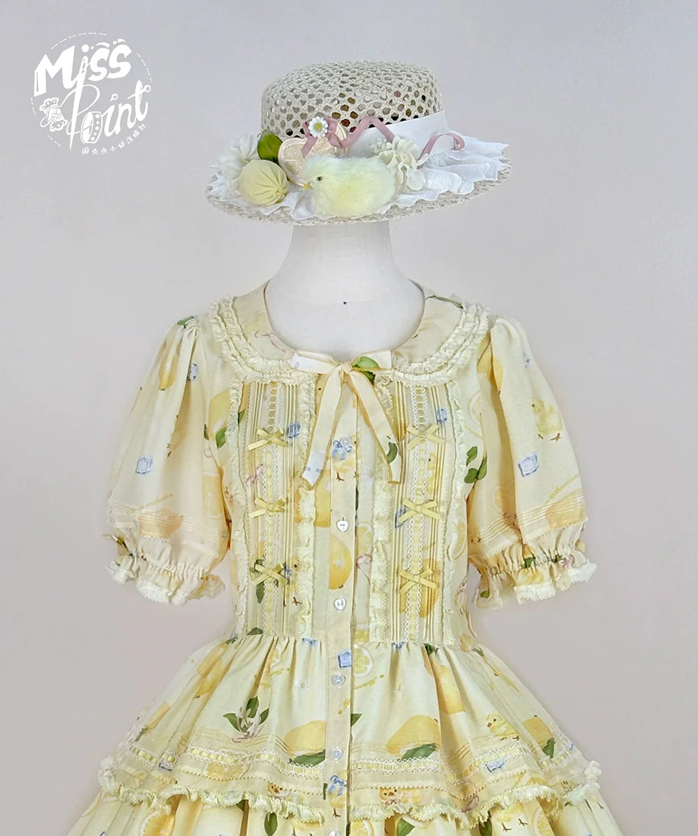 Miss Point - Lemon Chick - Country Lolita Printed OP With Button Front