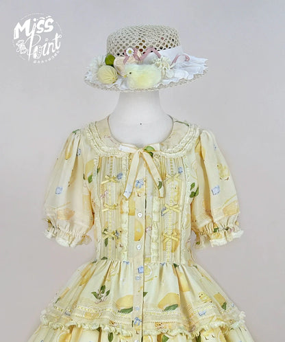 Miss Point - Lemon Chick - Country Lolita Printed OP With Button Front
