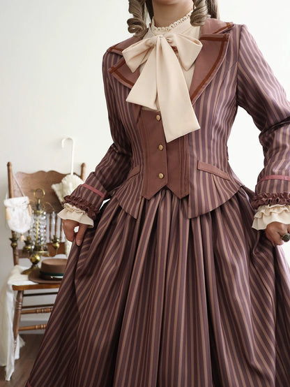 Miss Point - Classical Chocolate - Classic Lolita Jacket Elegant Striped Short Outwear