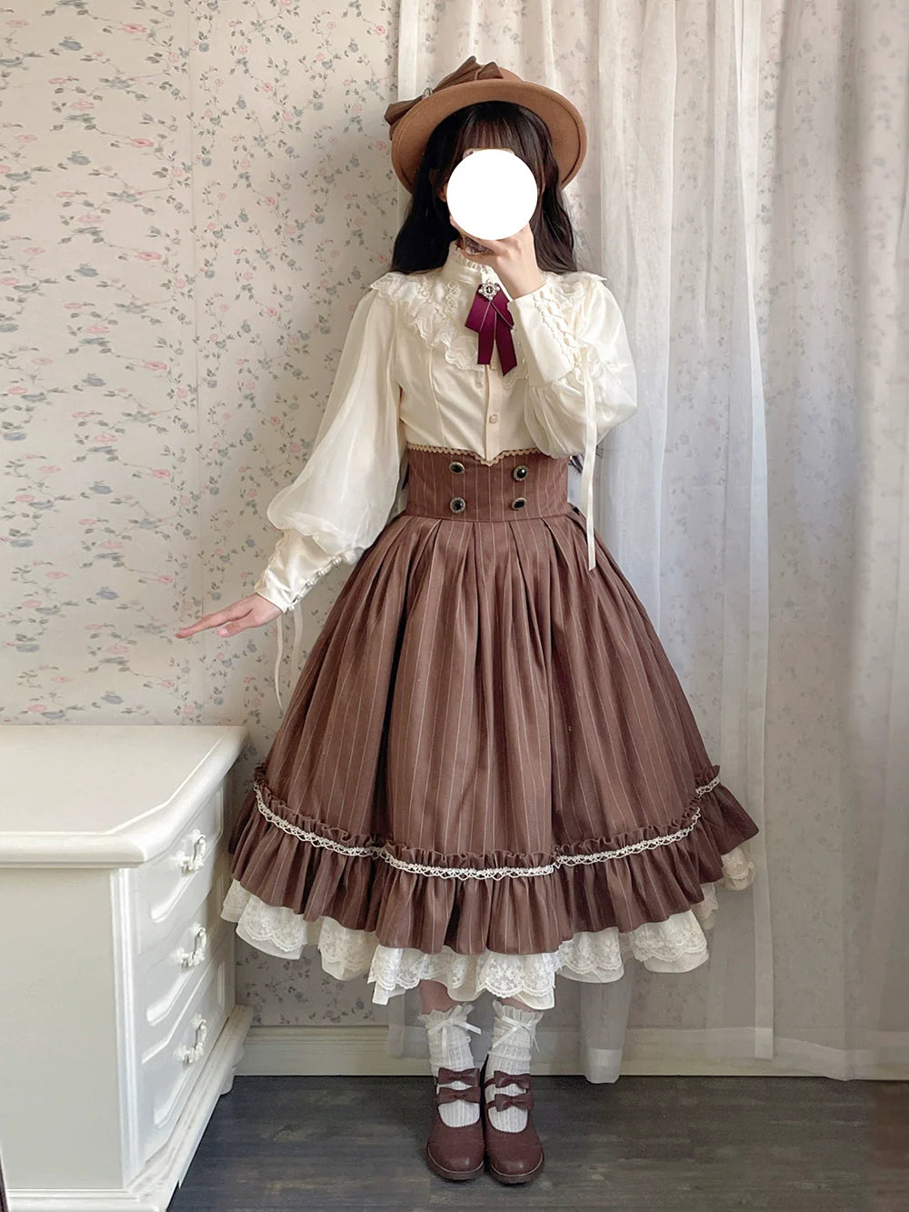 Miss Point - Rose Doll - Elegant Lolita Striped Fishbone Skirt
