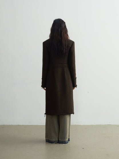 Raw Edge Long Tweed Texture Jacket