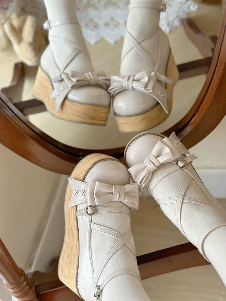 SeeYou - Sweet Cake - Sweet Lolita Platform Shoes Wood Grain