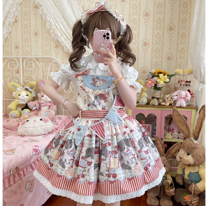 Akiyama Future Studio - Border Collie Cherry - Kawaii Lolita Salopette Cherry Print Dress