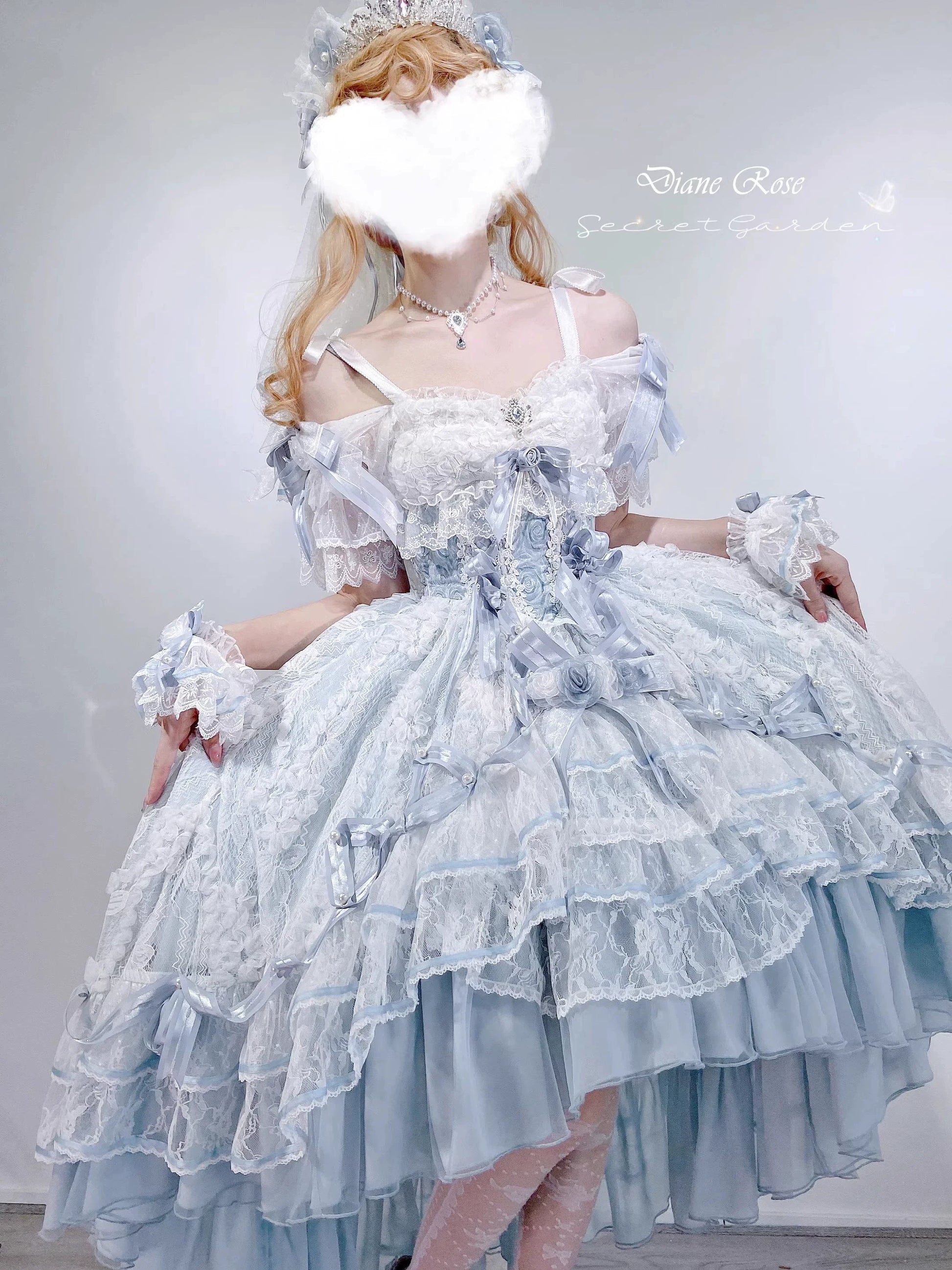 MieYe - Diana Rose - Bridal Lolita Dress Short Wedding OP with Accessories