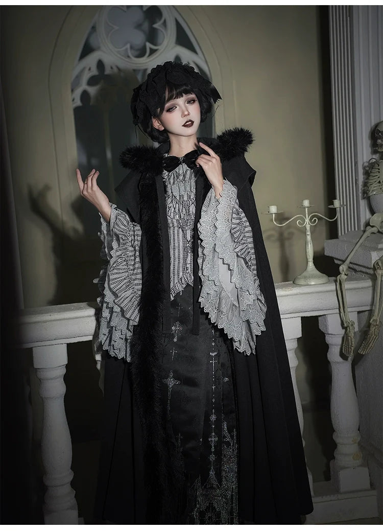 With PUJI - Letter and Poetry ﾂｷ Raven's Night Song - Gothic Lolita Black Cloak