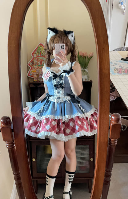 Kuma - Sweet Cowboy - Sweet Lolita Pastel Colors Denim Skirt Set