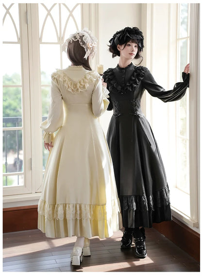 With PUJI - White Daylight - Elegant Lolita Long Sleeve OP Dress, Side Zipper
