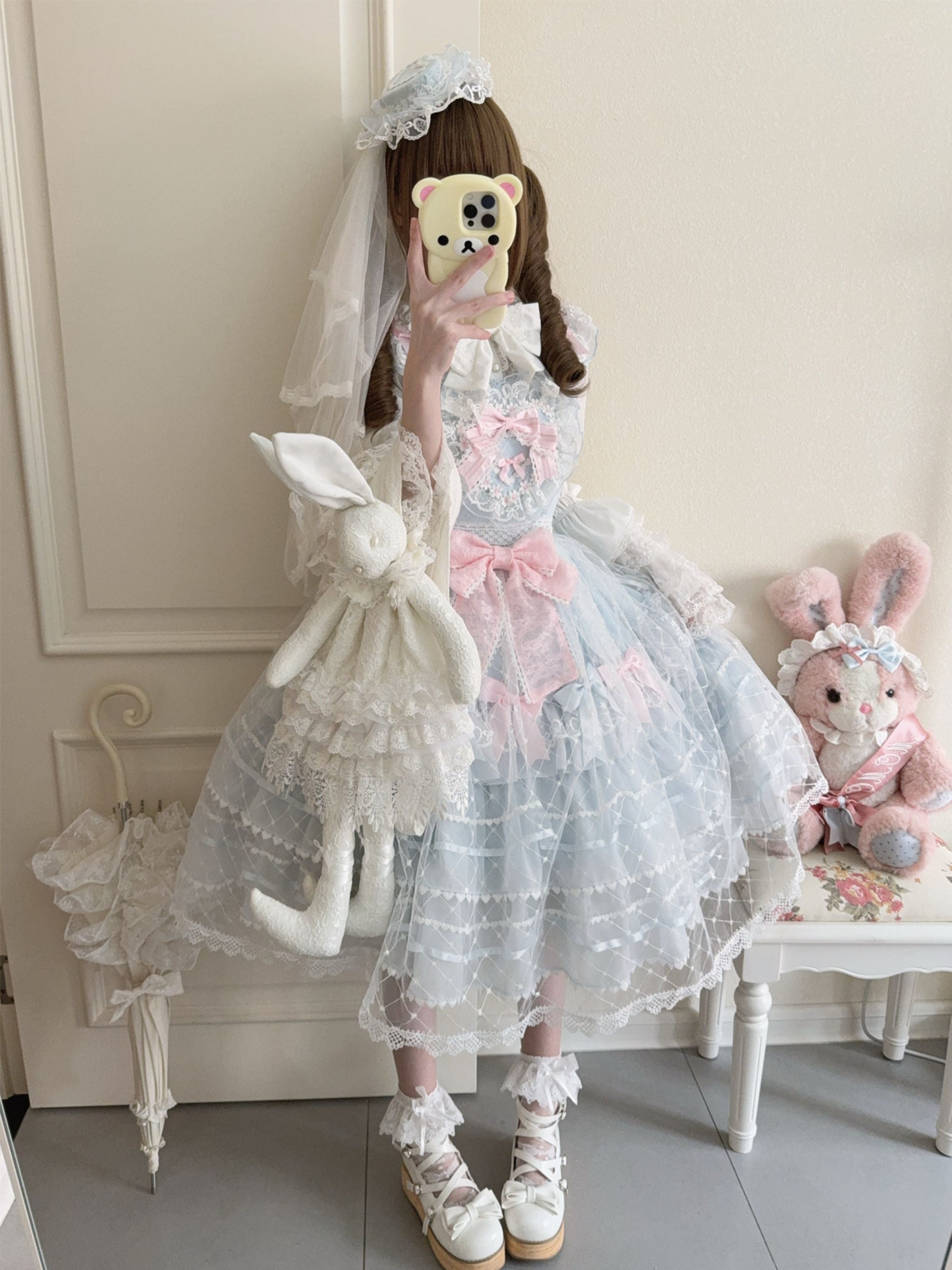 Hanguliang - Spring Awakening - Sweet Lolita JSK and Princess-Sleeved Shirt with Lace Detail