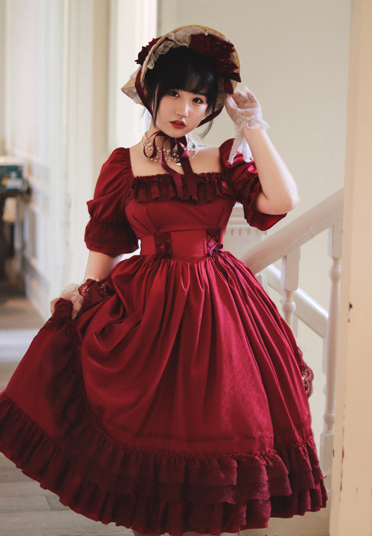 Sweet Wood - Nyx's Kiss - Plus Size Classic Lolita Short-sleeved OP Dress