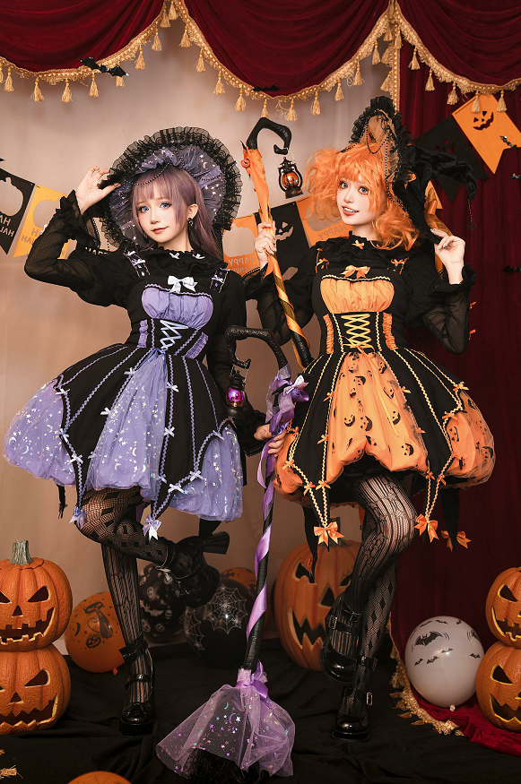 Lemon Honey - Halloween Gothic Lolita Jumper Dress, Pumpkin-inspired Dress