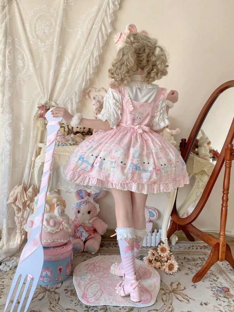 Suiyi - Meow Pompom - Sweet Lolita Salopette Dress Suit, Cat Print