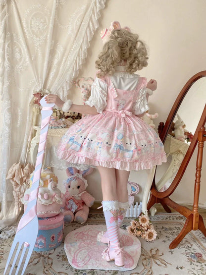 Suiyi - Meow Pompom - Sweet Lolita Salopette Dress Suit, Cat Print