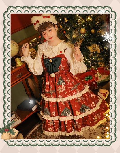 Yingtang - Plus Size Lolita Dress Set Christmas Winter Two-piece
