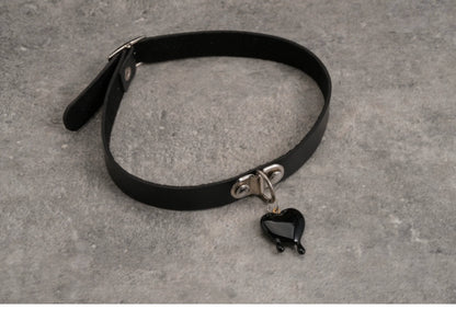 Strange Sugar - Gothic Lolita Choker Faux Leather Heart Pendant Necklace