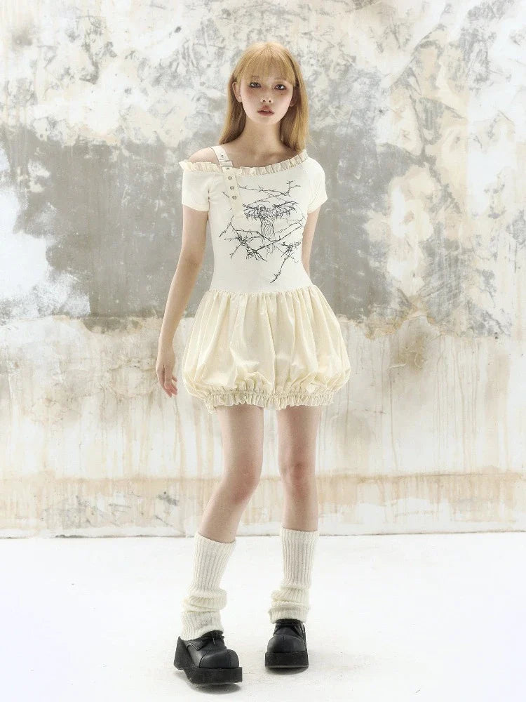 Printed off-the-shoulder dress【s0000009338】