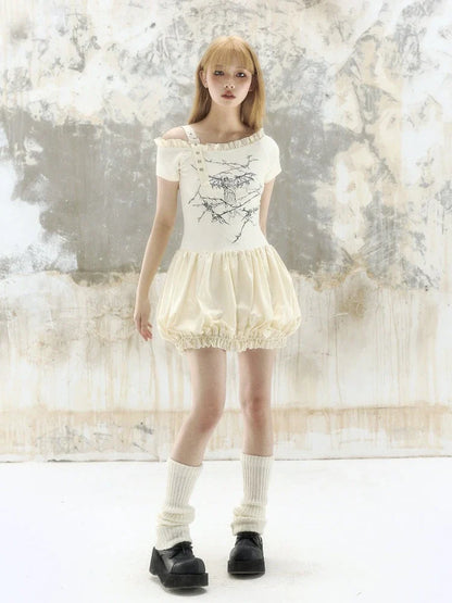 Printed off-the-shoulder dress【s0000009338】