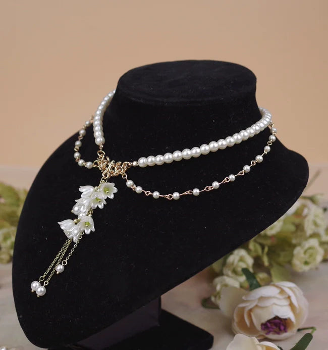 Rose of Sharon - Lily Miss - Elegant Lolita Pearl Necklace and Earrings Set
