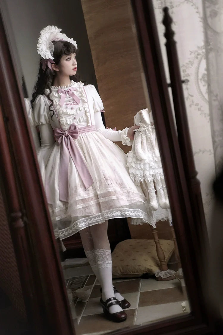 Half Sweet Lolita - Doll Garden - Sweet Lolita JSK Dress Cat Print Pink Dress Set