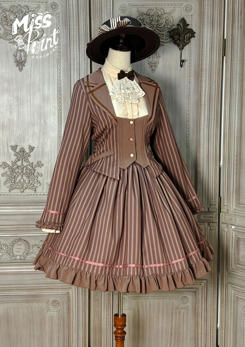 Miss Point - Classical Chocolate - Classic Lolita Jacket Elegant Striped Short Outwear