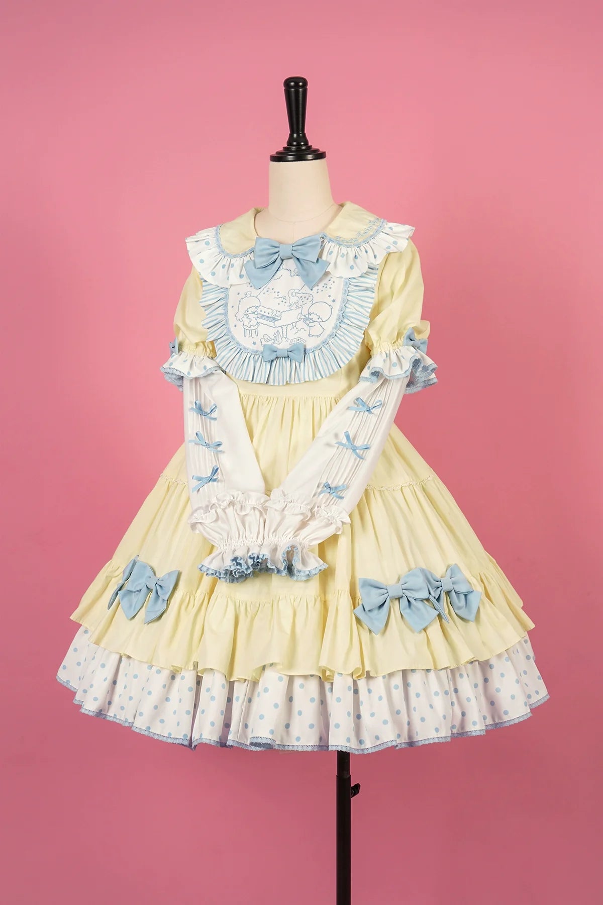Vcastle - Sweet Lolita OP Dress Splicing Sleeve Apron Dot Print Dress