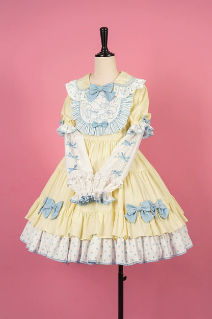 Vcastle - Sweet Lolita OP Dress Splicing Sleeve Apron Dot Print Dress