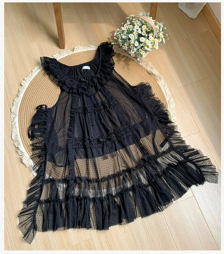 With PUJI - Letters and Poetry - Classic Lolita Tulle Over-Skirt for Summer