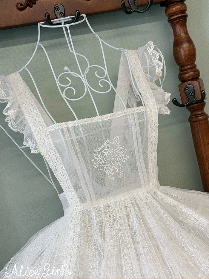 Alice Girl - Elegant Lolita Embroidered Apron with Adjustable Strap