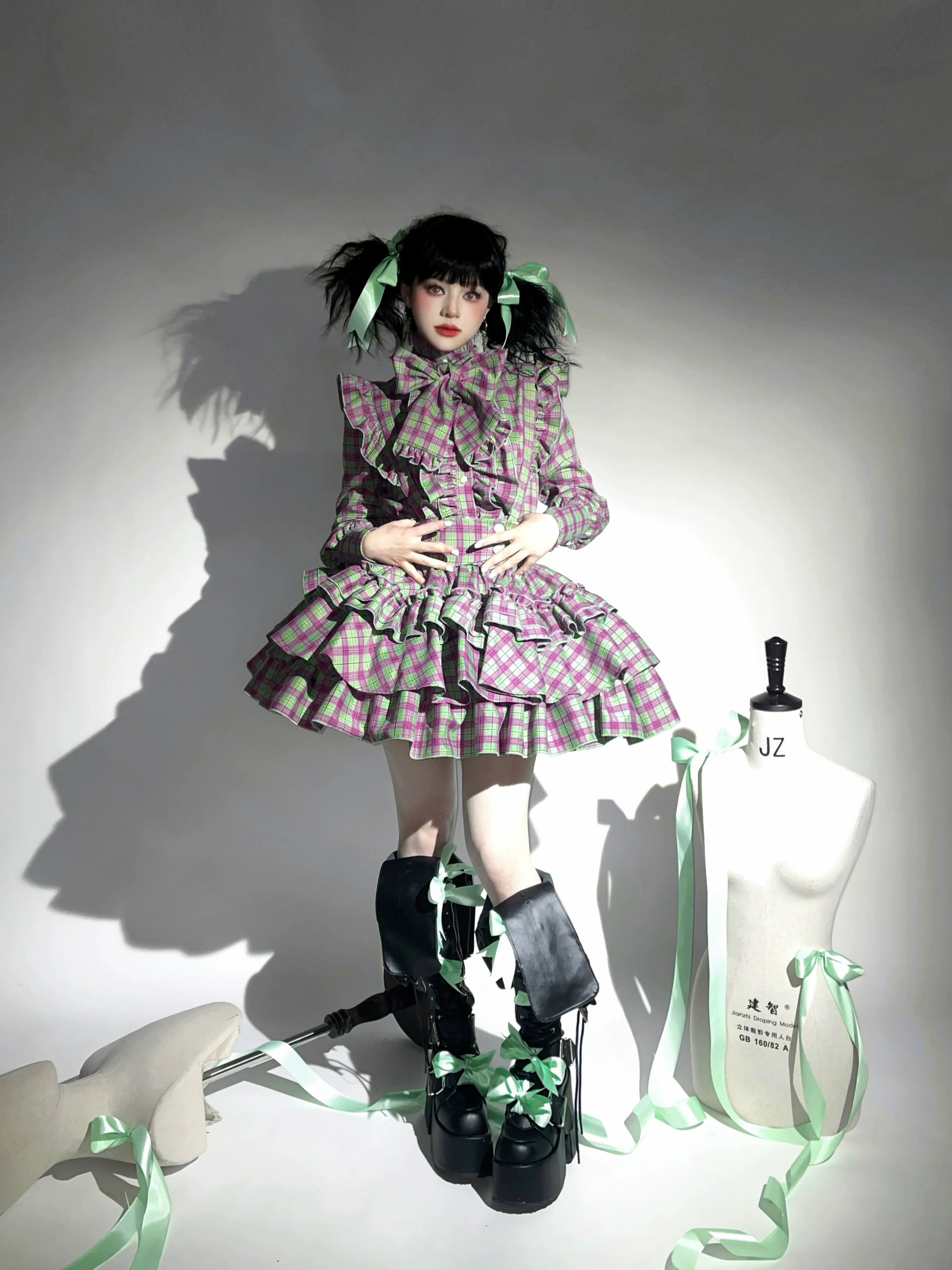 CATCOCOON - Humanoid Gift Box - Christmas Plaid Lolita Blouse & SK