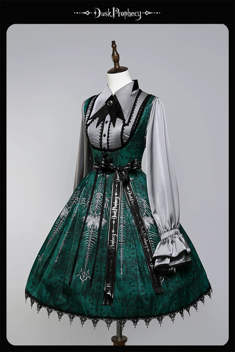 DuskProphecy - Coccyx - Elegant Lolita Dress High Waist Fishbone Print JSK Set