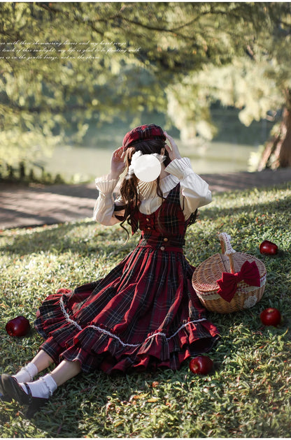 HuTaoMuJK - Little Red Riding Hood - Vintage Lolita Cape & JSK Dress Set