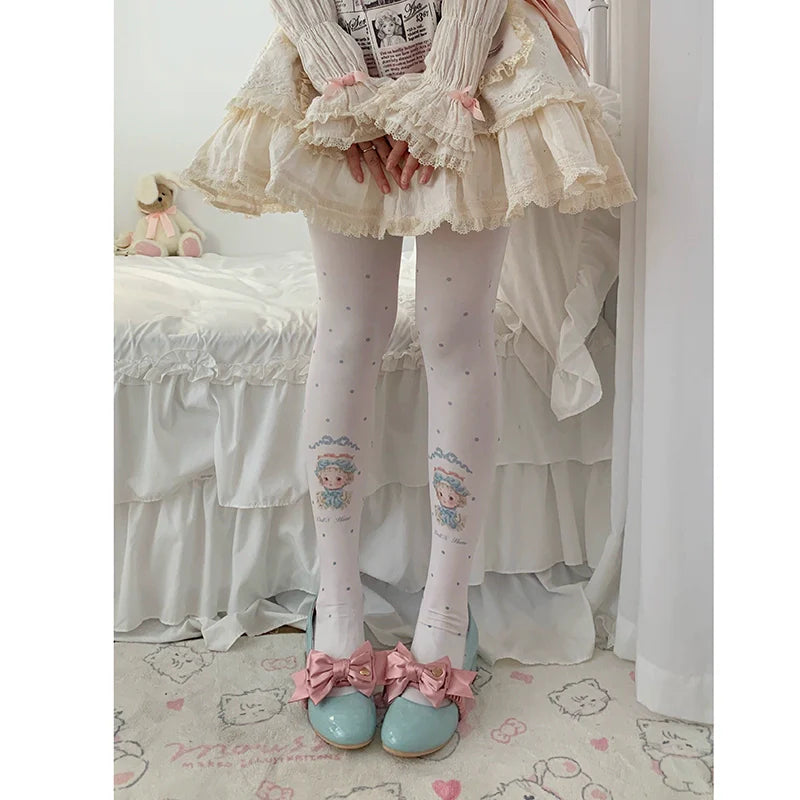 Roji Roji - Sweet Lolita Tights Velvet Print Pantyhose