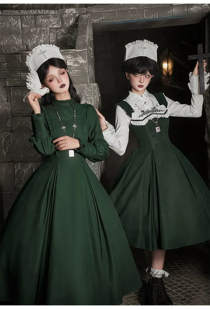 With PUJI - Letter and Poetry ﾂｷ Abyss Clinic - Gothic Lolita Green Dress Set