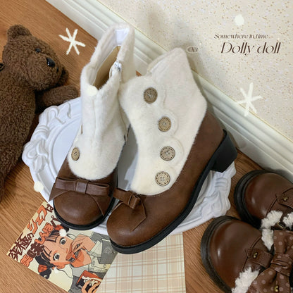 Dolly Doll - Winter Lolita Boots Fur Mary Jane Lolita Low Heel Shoes