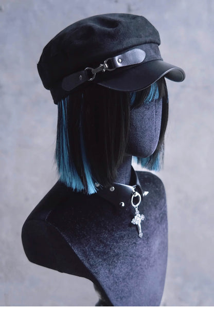 Strange Sugar - Gothic Lolita Hat Leather Buckle Lolita Newsboy Hat
