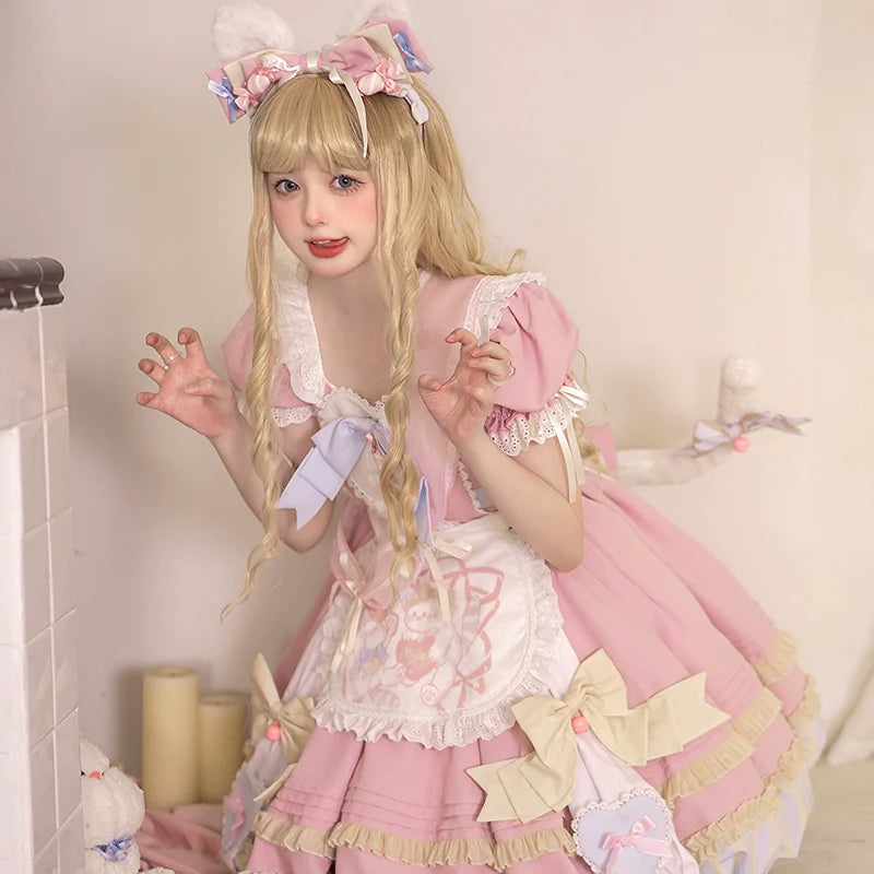 OCELOT - Sweet Lolita Pink Cat Tail OP Dress Set