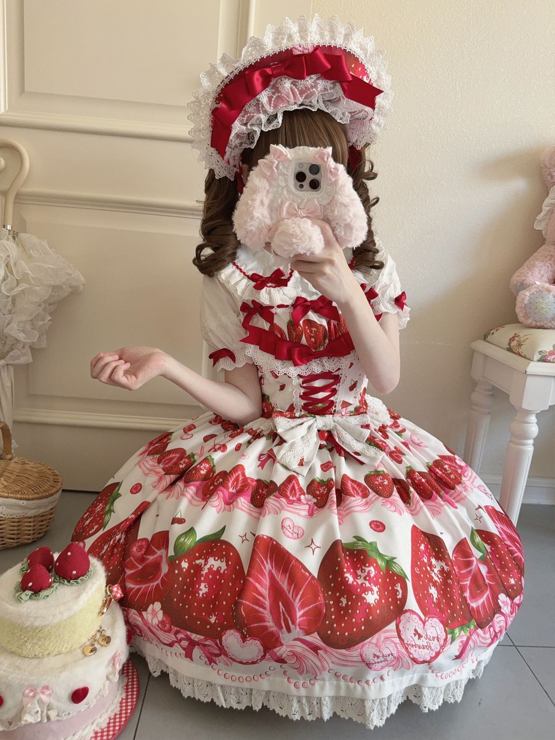 Hanguliang - Strawberry Tale - Sweet Lolita JSK Strawberry Printed Dress