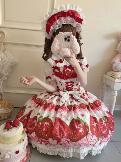 Hanguliang - Strawberry Tale - Sweet Lolita JSK Strawberry Printed Dress