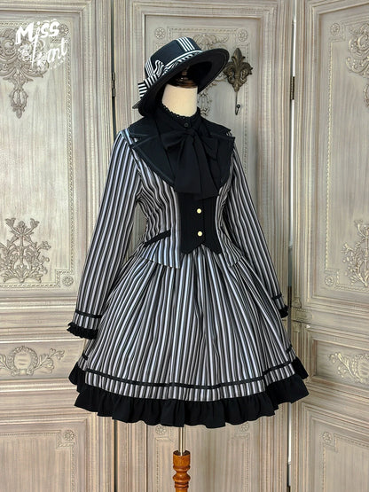 Miss Point - Classical Chocolate - Classic Lolita Jacket Elegant Striped Short Outwear