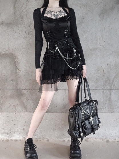 Blood Supply - Gothic Punk Dark-Themed Lolita Black Skirt