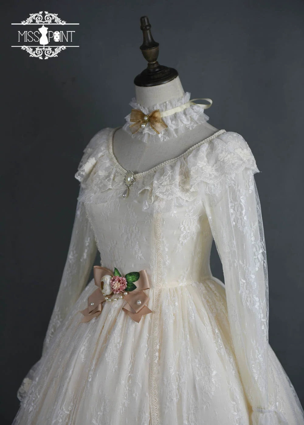 Miss Point - Dawn Girl - Reto Elegant lolita OP Dress Lace Long Sleeve