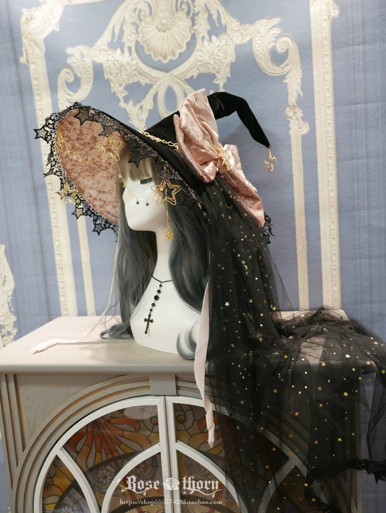 Rose Thorn - Polar Night Sky - Halloween Gorgeous Gilding Lolita Witch Hat