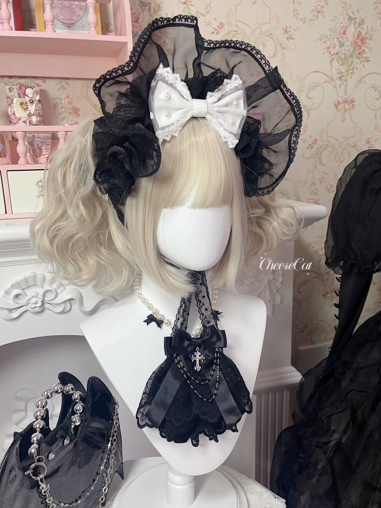 CheeseCat - Sweet Lolita Bonnet Organza Bow Headdress