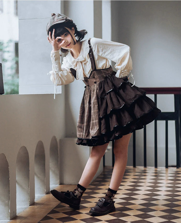 Honey Machine - Vanilla Latte - Retro Lolita Shirt Mutton Sleeve Innerwear