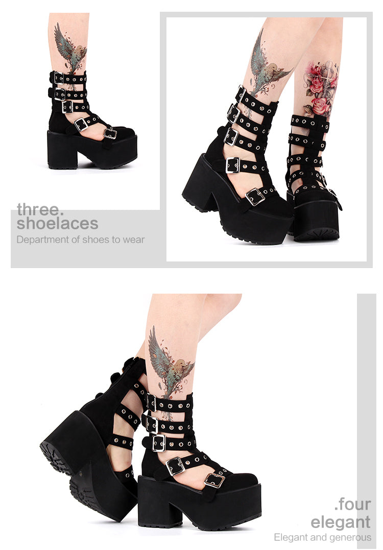 Angelic Imprint - Gothic Lolita Punk Platform Boots Sandals