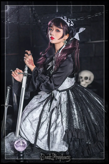 DuskProphecy - Coccyx - Elegant Lolita Dress High Waist Fishbone Print JSK Set