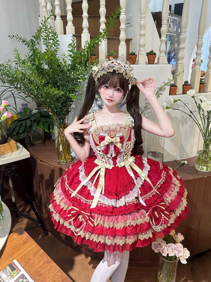 Hanguliang - Gilded Memories - Princess Lolita Jumper Dress, Tiered Ruffles