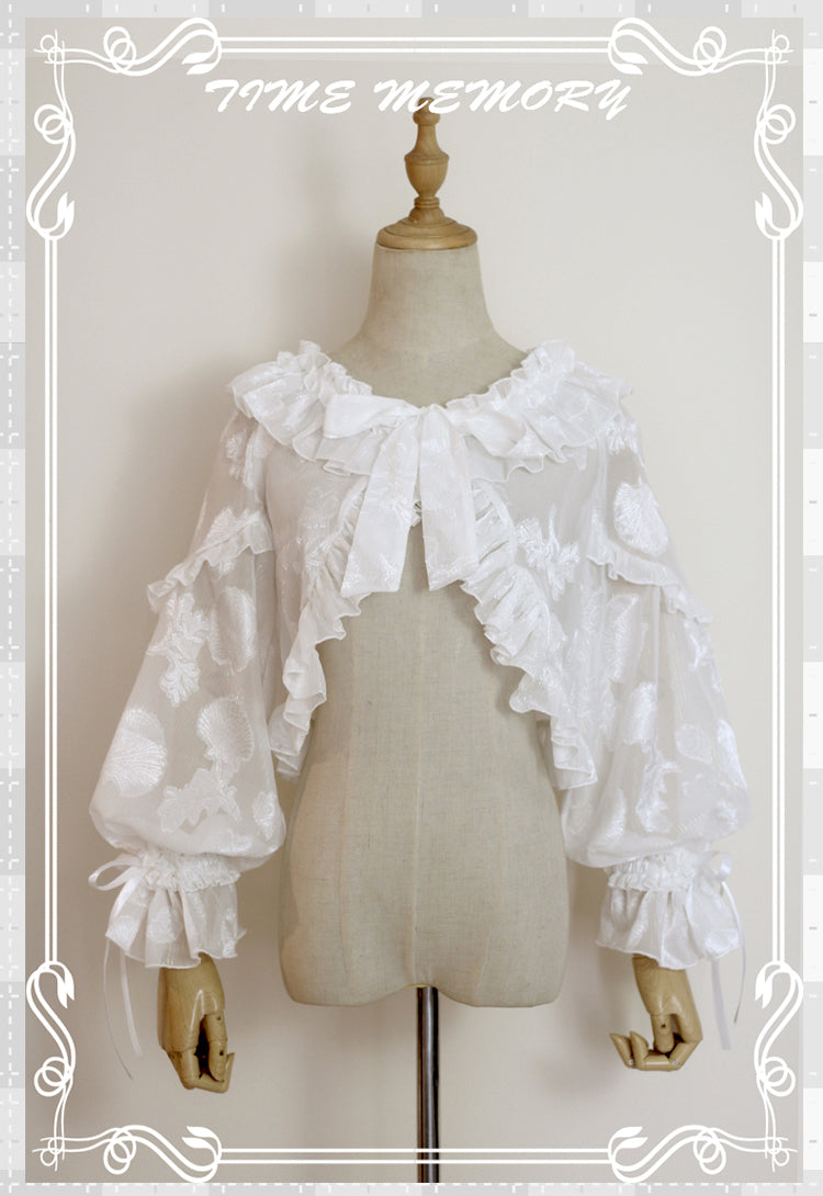 Time Memory - Xianbei - Sweet Lolita Chiffon Lantern Sleeve Cardigan with Bow